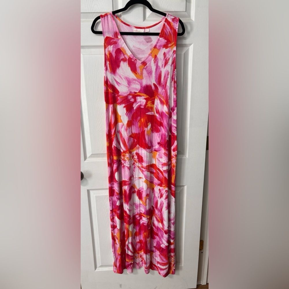 Belle Kim Gravel Tropical Vacation Sleeveless Floral Maxi Dress SZ Medium Tall